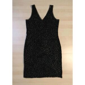 Vintage JMD New York Dress S Black Beaded V Neck Cocktail Evening New‎ Years Eve